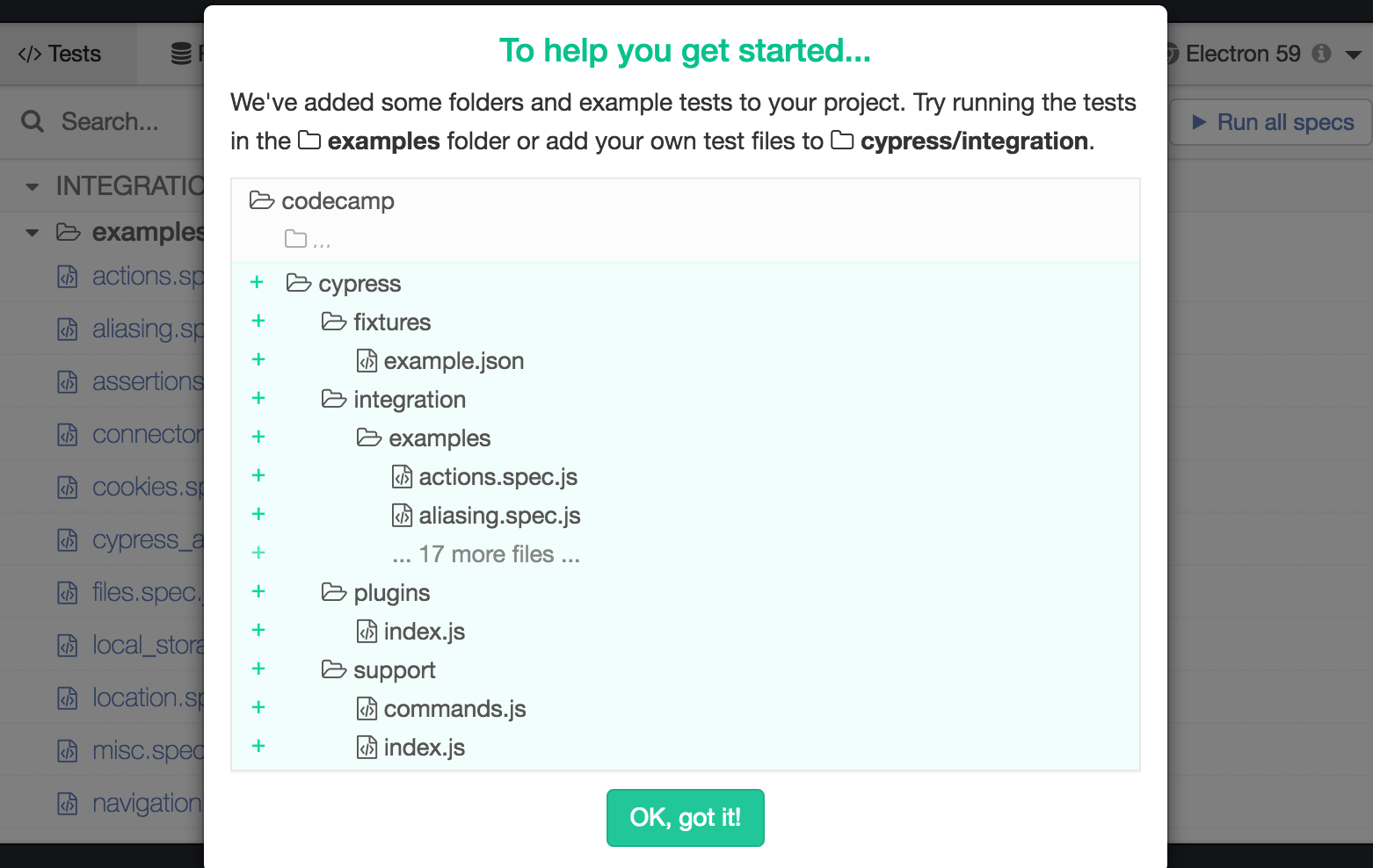 Screenshot showing Cypress Test Runner Start