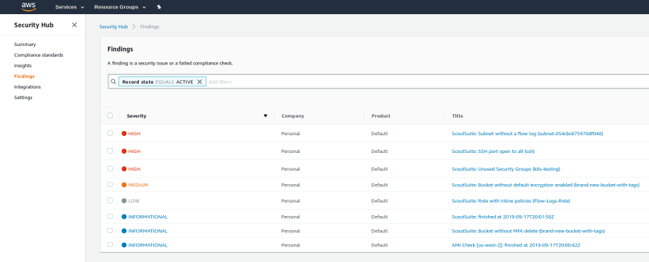 Security Hub Console